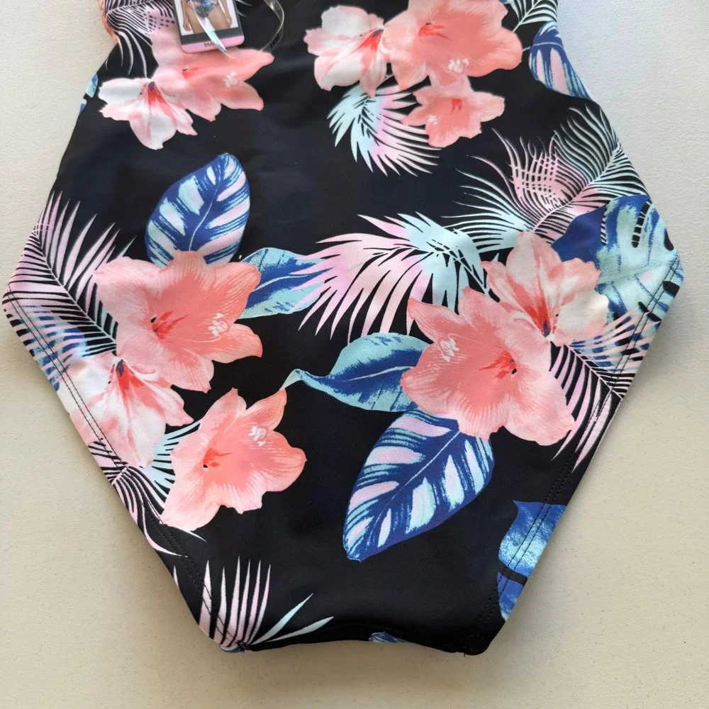 DKNY Women S Black Pink Blue Tropical Floral Halter One Piece Swimsuit Beach NWT - Picture 13 of 13